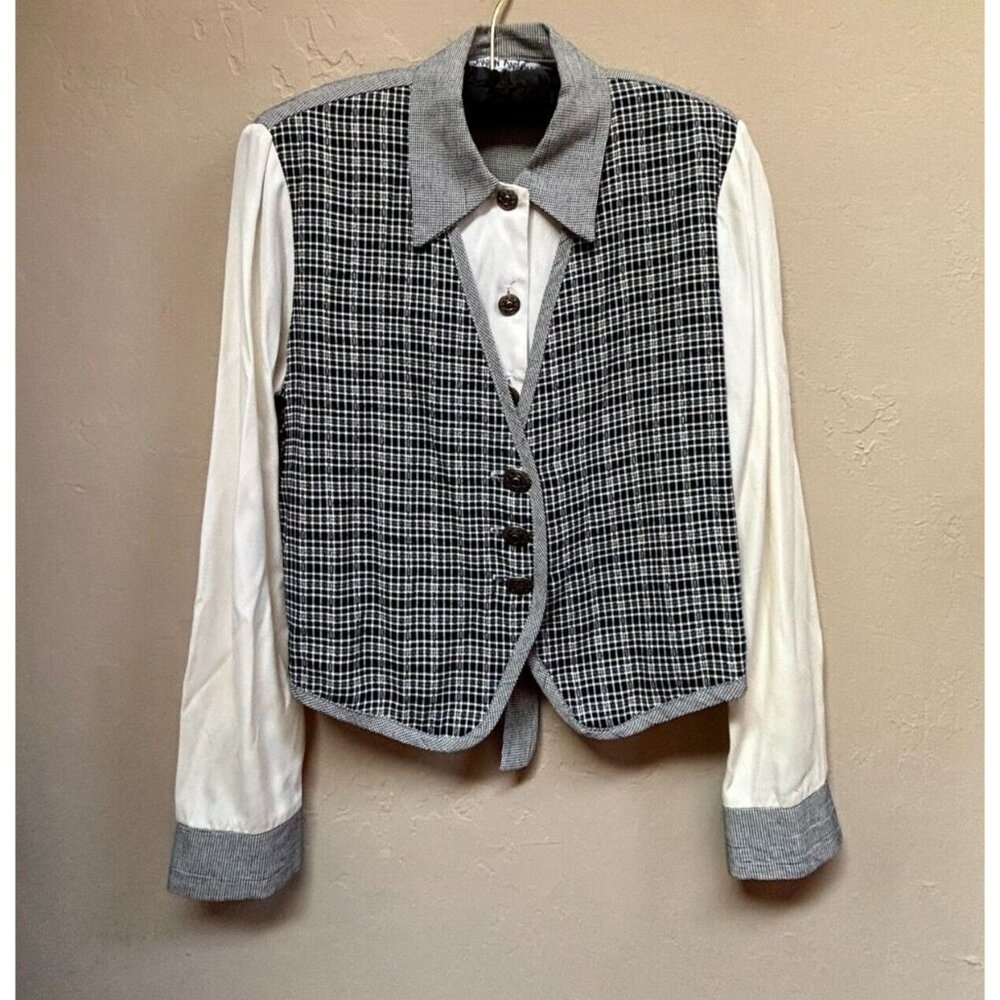 Vintage Women's Sharon Anthony Long Sleeve White Blouse Houndstooth Vest Size 4P